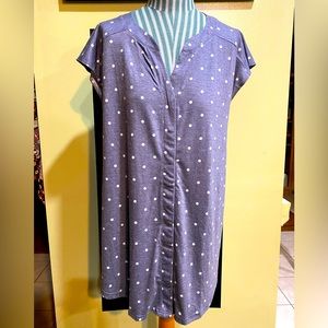 NWT Glampunch Women's A-Line T Shirt Dress/ Tunic Top Medium, blue/white dots.